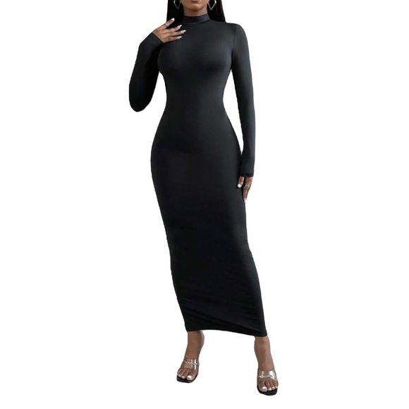 Women’s Longsleeve Turtleneck Open Back Maxi Dress - Picture 3 of 4